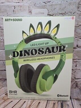 Art & Sound LED Light Up Dinosaur Wireless Headphones Bluetooth NEW 8 Hr...